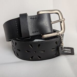 NWT Black Leather Women Belt Made In Mexico Size Small/Medium Floral Bohemian